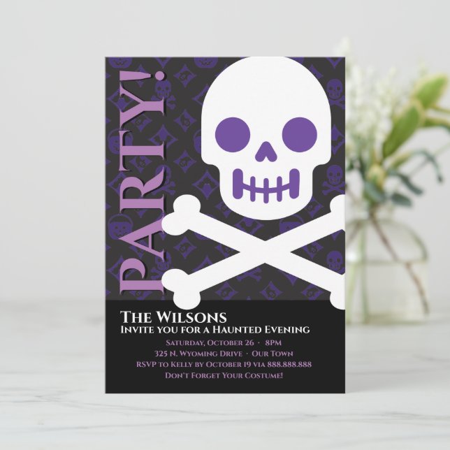 Designer Halloween, Bold Skull Einladung (Stehend Vorderseite)