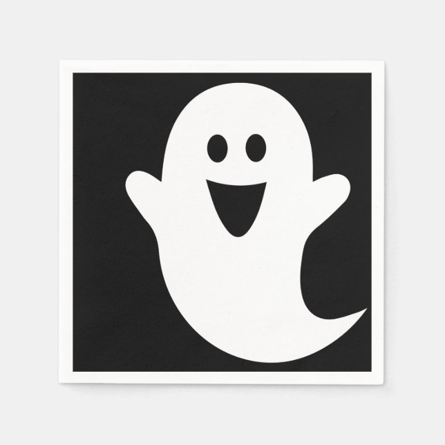 Designer Halloween, Geist auf Schwarz Serviette (Vorderseite)
