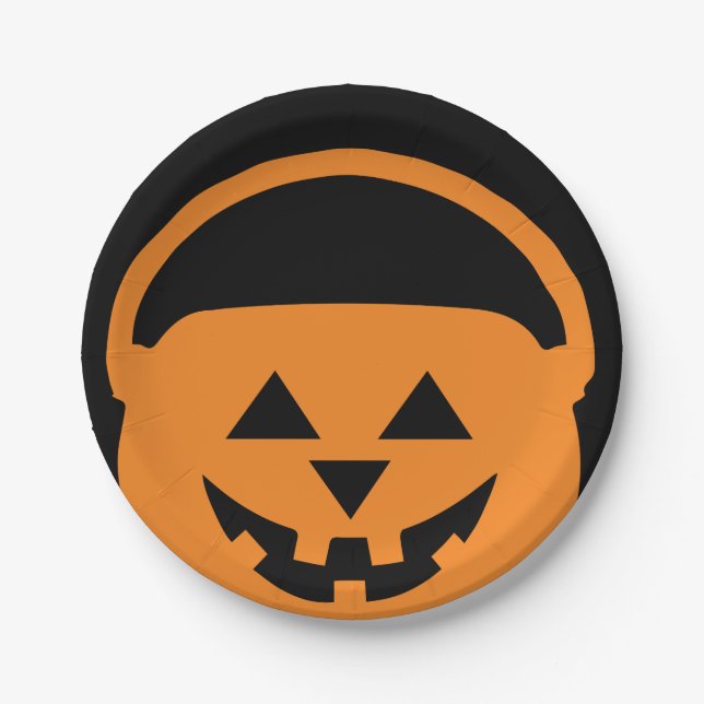 Designer Halloween, Jackolantern auf Schwarz Pappteller (Vorderseite)