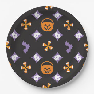 Designer Halloween, mehrfarbige Symbole Pappteller