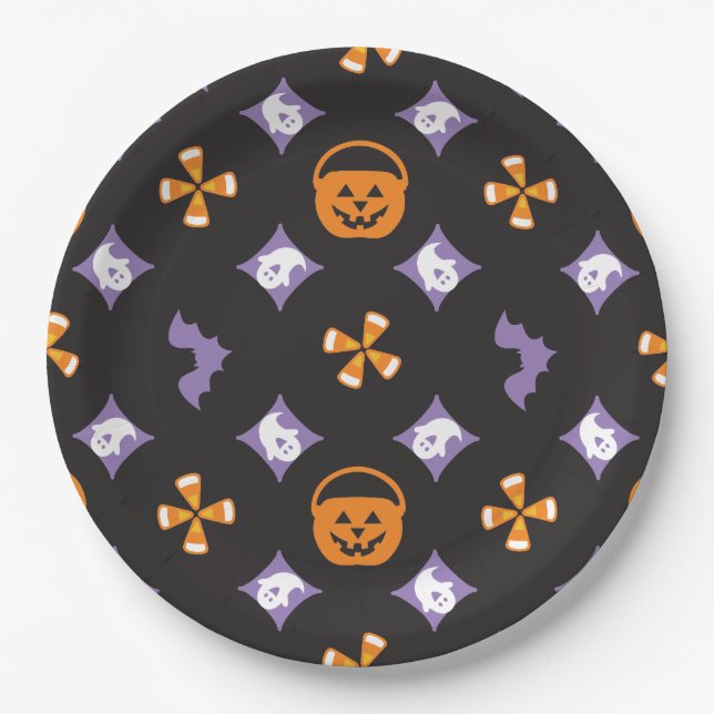 Designer Halloween, mehrfarbige Symbole Pappteller (Vorderseite)