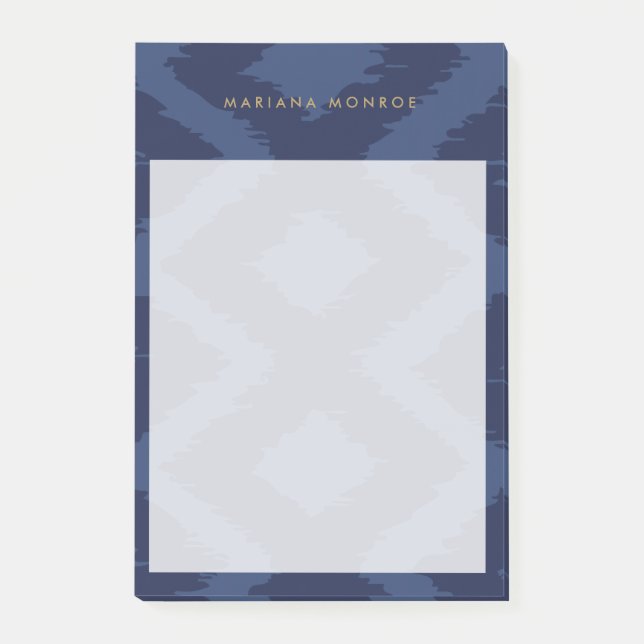 DESIGNER IKAT MUSTER in BLAU Personalisiert Post-it Klebezettel (Vorderseite)