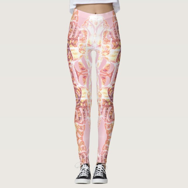 Designer-Leggings Rosa u. orange Druck Leggings (Vorderseite)