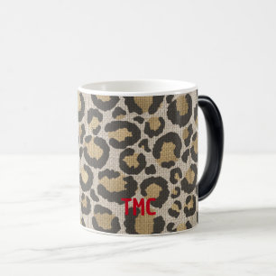 Designer Leopard Print Red Monogram Initials Fun Verwandlungstasse