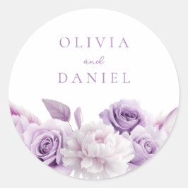 Designer Lila Lavender Floral Wedding Runder Aufkleber