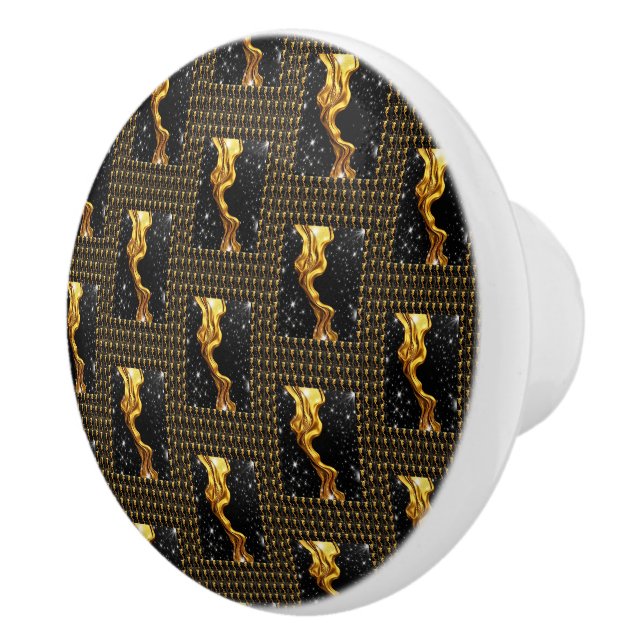 Designer Liquid Gold Black Monochrome Luxury Achem Keramikknauf (Rechts)