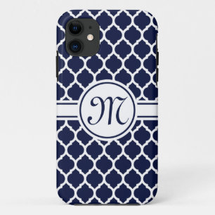 Designer Navy Mit Monogramm marokkanisches Gitterm iPhone 11 Hülle