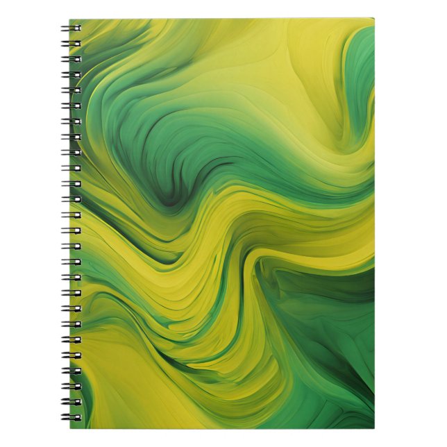 Designer-Notebook mit Abstraktem Grün und Gelb Notizblock (Vorderseite)
