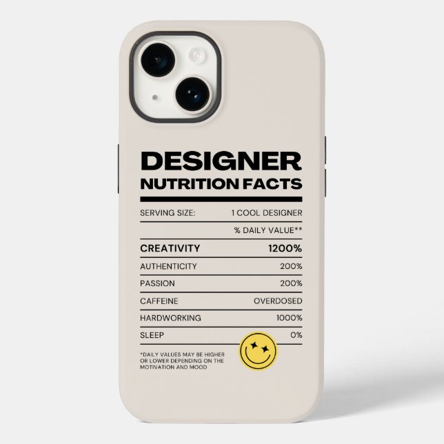 Designer Nutrition Facts Funny Case-Mate iPhone 14 Hülle (Rückseite)