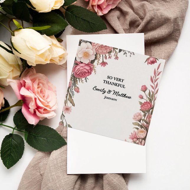 Designer Pink Blume Bouquet Danke Karte (Von Creator hochgeladen)