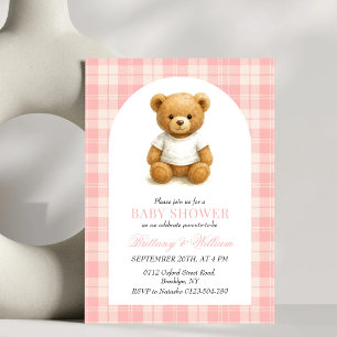 Designer Preppy Bear Kariert Baby Dusche Einladung