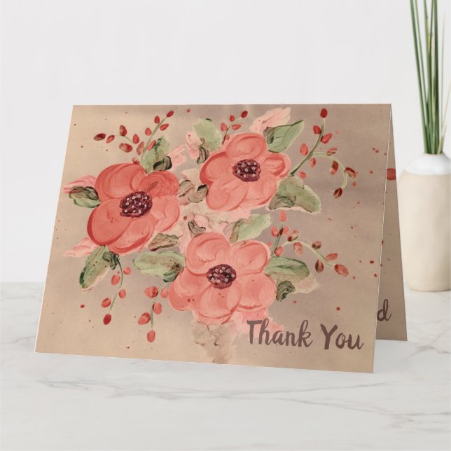 Designer Red Floral Vielen Dank Karte (Vorderseite)