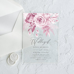 Designer Rosé Hochzeit Acryleinladungen