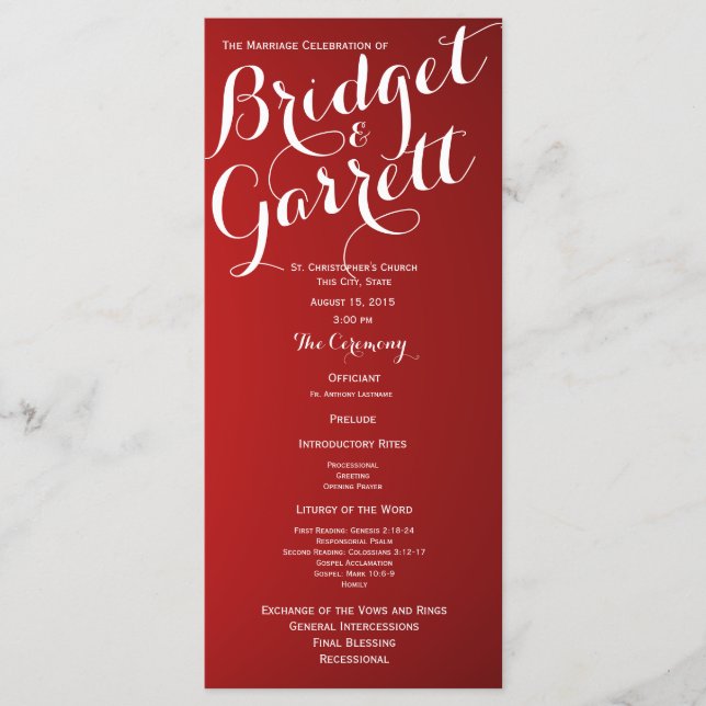 Designer Text Red Wedding Programm (Vorderseite)