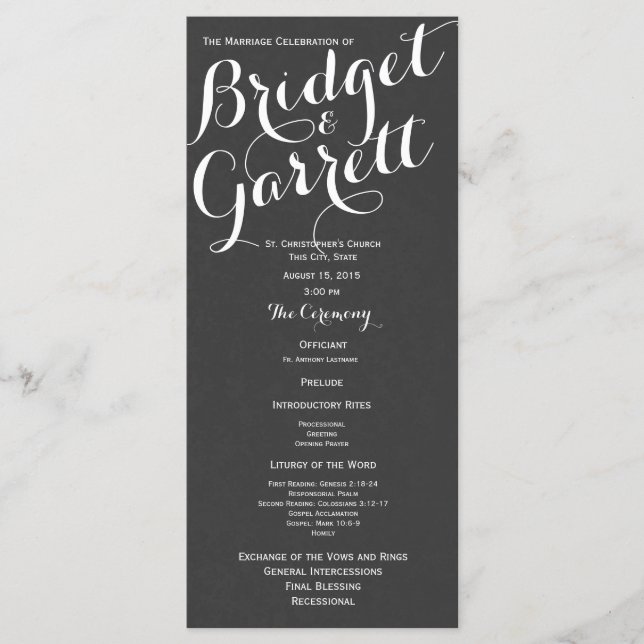 Designer Text Slate Gray Wedding Program Programm (Vorderseite)