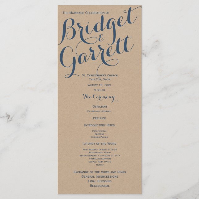 Designer Text Wedding Program Kraft Look Programm (Vorderseite)