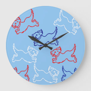 Designer-Uhren - Hundedesigns - Rot, Weiß und Blau Große Wanduhr
