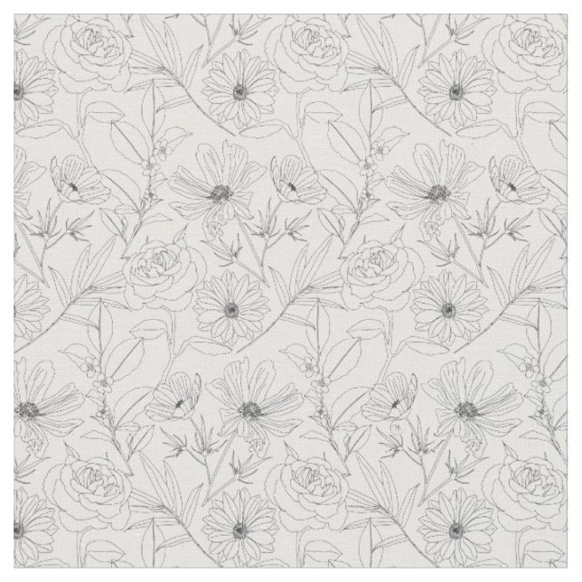 Designergarten Blume Schwarze Konturen Design Stoff (Nahaufnahme)