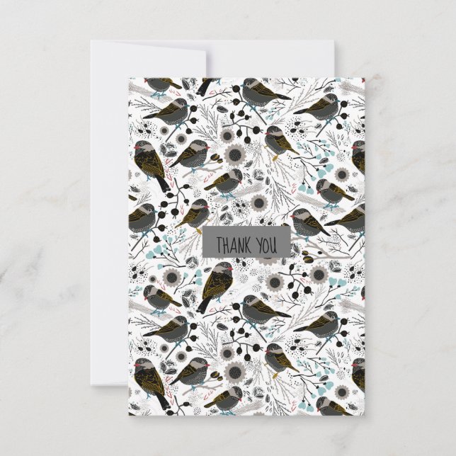 Designmuster für süße und Niedliche Chickadeen Dankeskarte (Vorderseite)