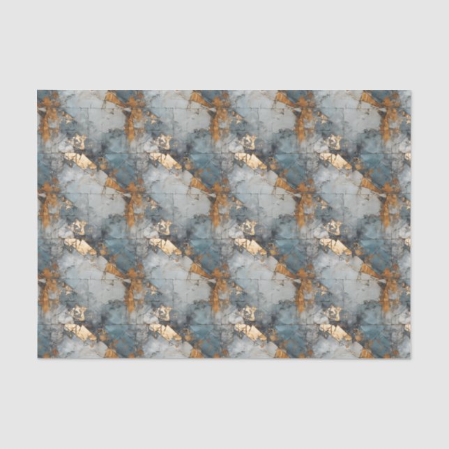 Designpapier für Shabby Dusty Blue und Gold-Muster Seidenpapier (Vorderseite)