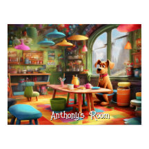Designplakat für Cartoon Dog Room