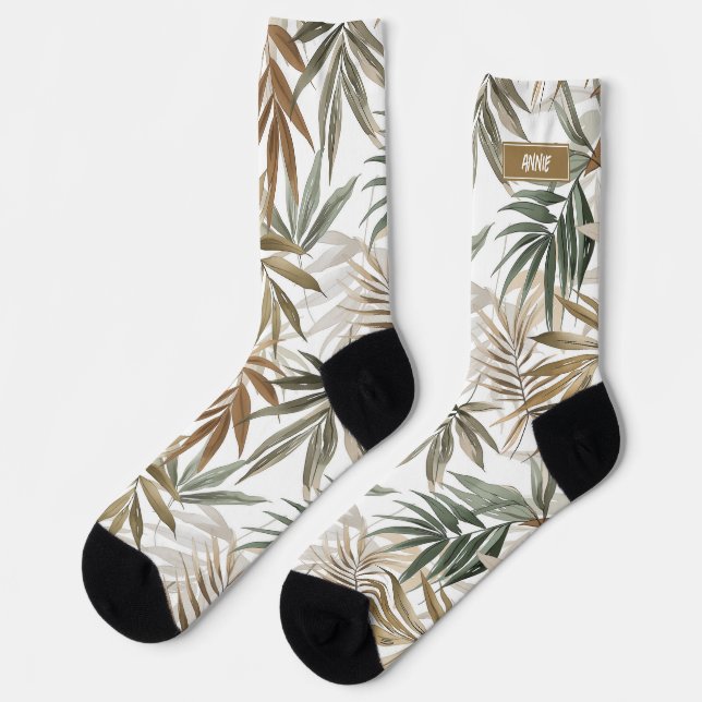 Designs für den tropischen Leaf Golden Holzkohle Socken (Linkes Detail)