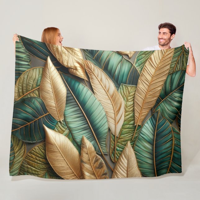 Designs von Gold Green Tropical Blätter Fleecedecke (Beispiel)