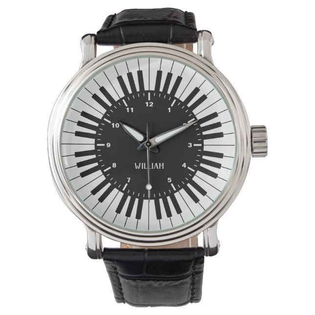 Designuhr für die Tastatur in Schwarz und Weiß Armbanduhr (Vorderseite)