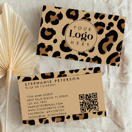 Designy Leopard Print Custom Company Logo QR Code Visitenkarte