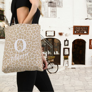 Designy Leopard Print Custom Monogram & Name Tasche