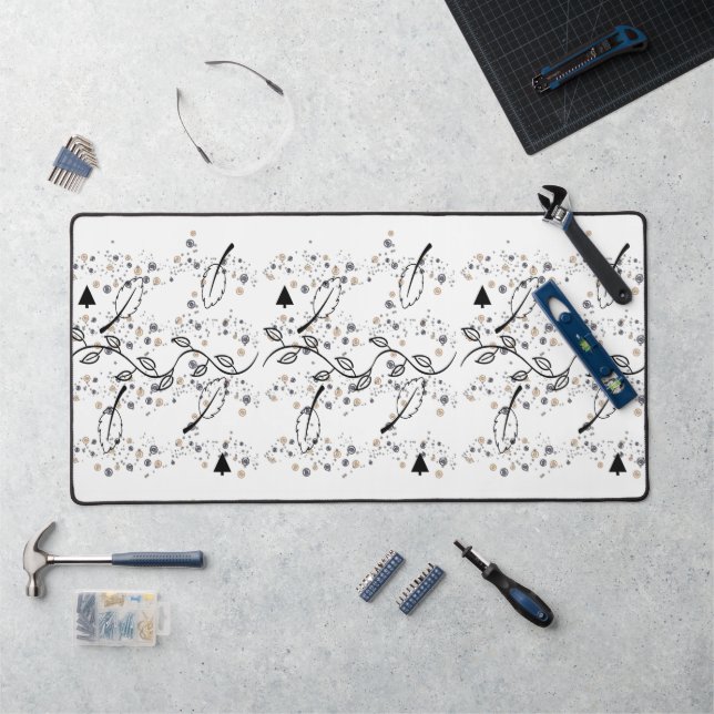 Desk Mat Black Blätter Floral Schreibtischunterlage (Arbeitsplatz)