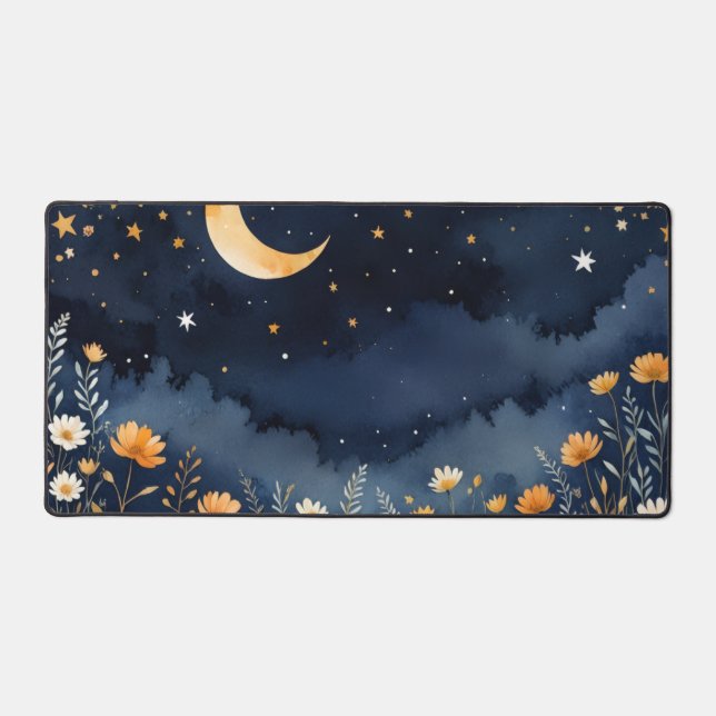 Desk Mat, Blumendesign mit Mond und St. Schreibtischunterlage (Vorderseite)