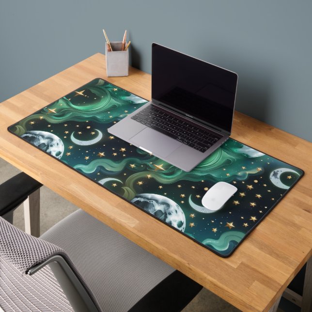 Desk Mat - Emerald Green Celestial Moon (Bureau 2)