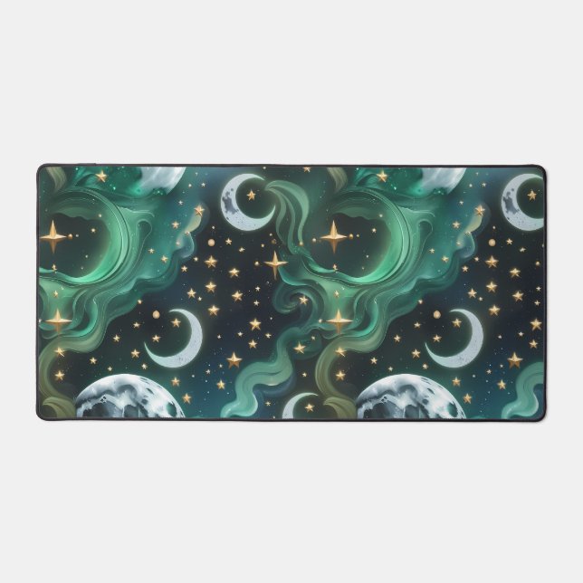 Desk Mat - Emerald Green Celestial Moon Schreibtischunterlage (Vorderseite)