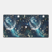 Desk Mat – Luxury Icy Blue Celestial Moon Phases