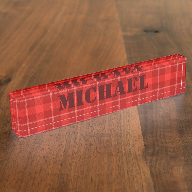 Desk Namplate - HAMbyWhiteGlove - Red Kariert Namensplakette (Seite)