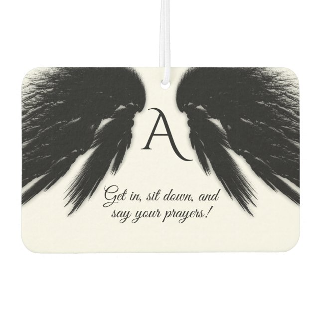 Désodorisant Pour Voiture AILES D'ANGE NOIR Monogramme Drôle (Devant)