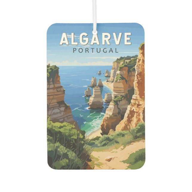 Désodorisant Pour Voiture Algarve Portugal Travel Art Vintage (Devant)