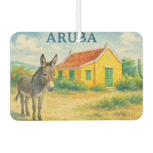 Désodorisant Pour Voiture Âne d'Aruba et aquarelle de maison Cunucu