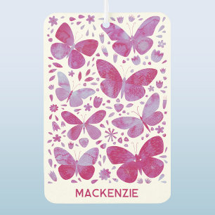Désodorisant Pour Voiture Aquarelle papillon rose personnalisée