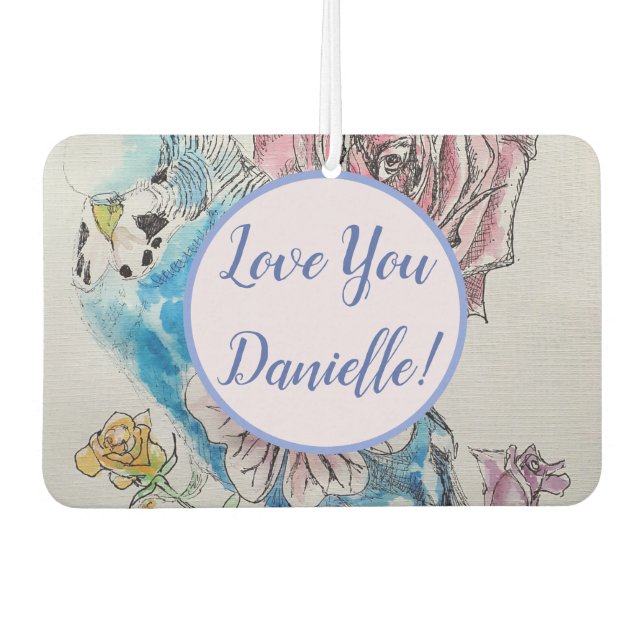 Désodorisant Pour Voiture Blue Budgie coeur floral Flower Car Air Freshener (Devant)