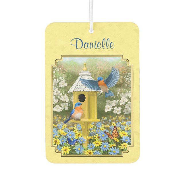 Désodorisant Pour Voiture Bluebirds et Rond Birhouse Jaune (Devant)