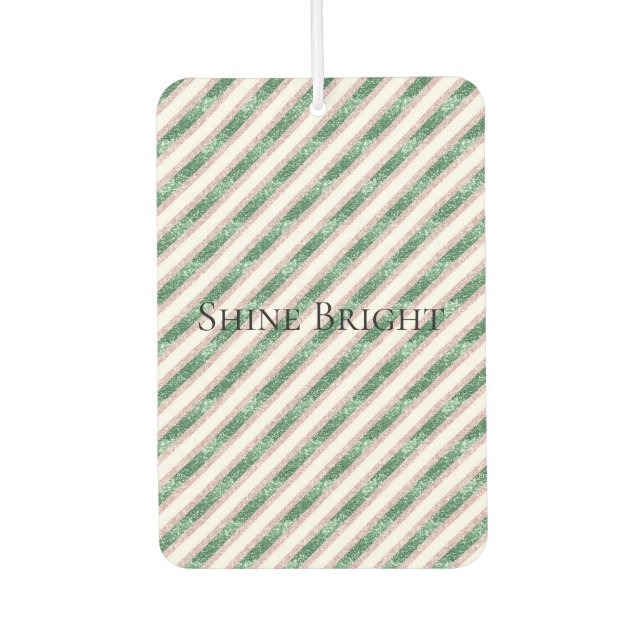 Désodorisant Pour Voiture Blush Pink Green Glitter Stripes Christmas   (Devant)