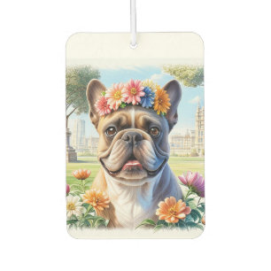 Désodorisant Pour Voiture Bouledogue français couronne de fleurs French Bull