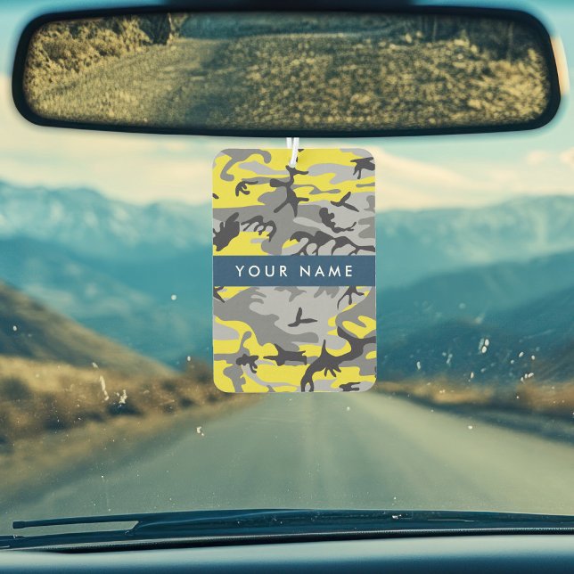 Désodorisant Pour Voiture Camouflage jaune et gris Votre nom Personnalisez (Créateur téléchargé)