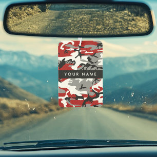 Désodorisant Pour Voiture Camouflage rouge et gris Votre nom Personnaliser