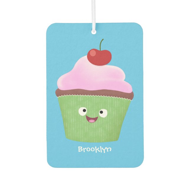 Désodorisant Pour Voiture Caricature de cupcake joyeux (Devant)