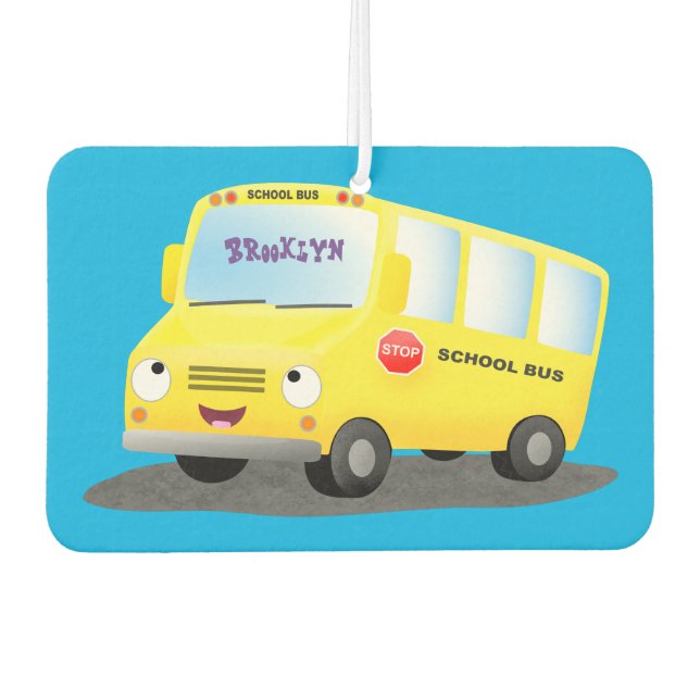 Désodorisant Pour Voiture Caricature du bus scolaire jaune joyeux (Devant)