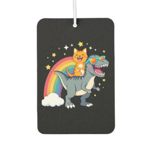 Désodorisant Pour Voiture Chat chevauchant un dinosaure T-Rex chaton arc-en-