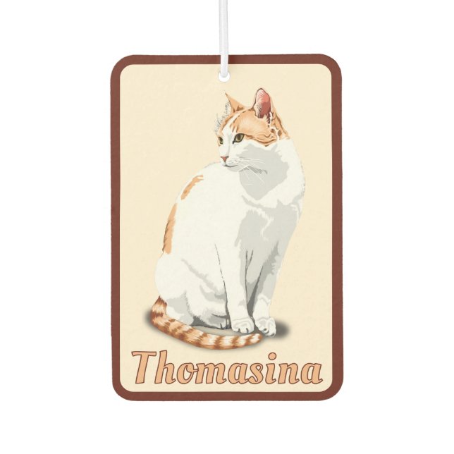 Désodorisant Pour Voiture Chat orange et blanc personnalisé (Devant)